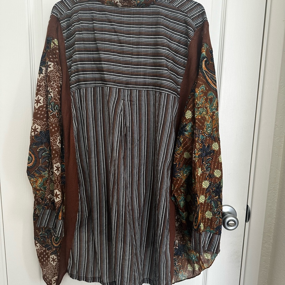 Free People Bohemian Patchwork Long Sleeve Top